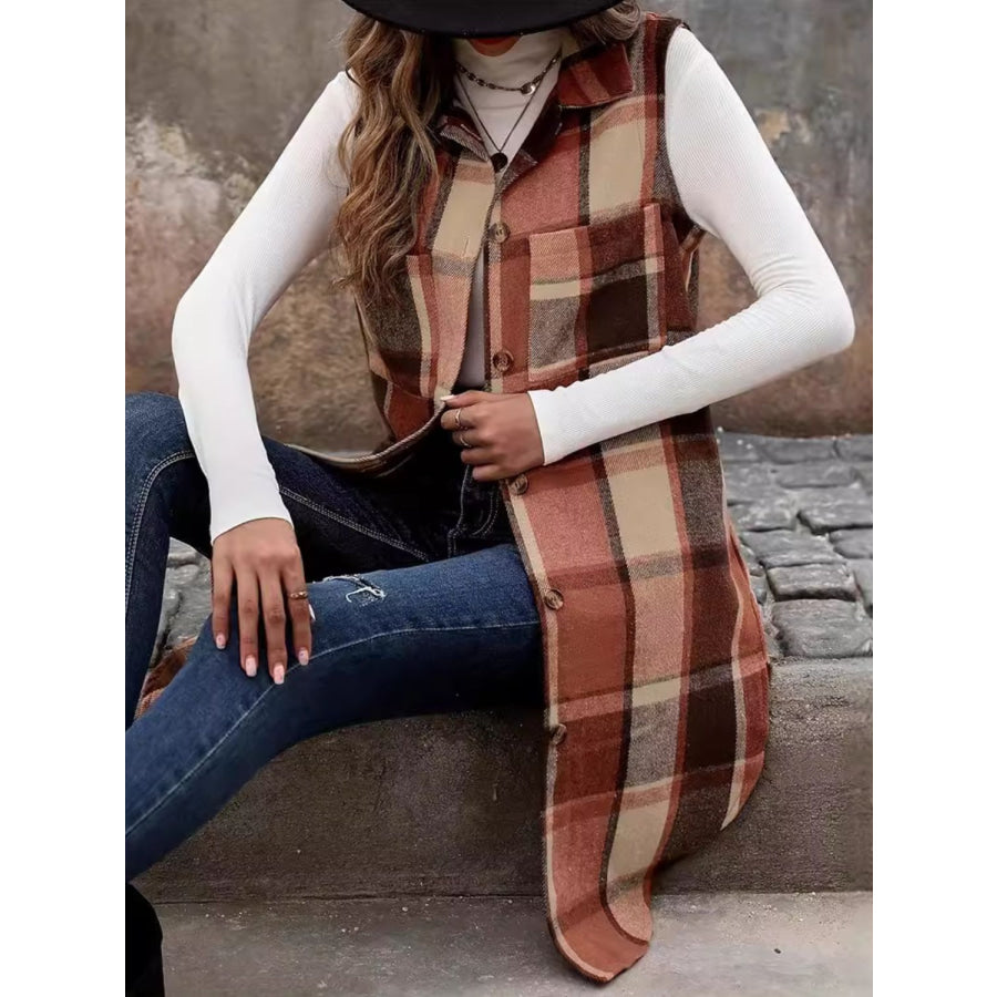 Plaid Button Up Vest Coat Apparel and Accessories