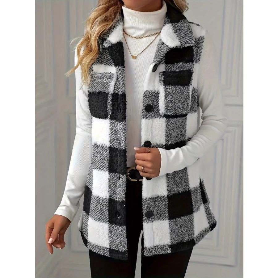 Plaid Button Up Vest Coat Apparel and Accessories