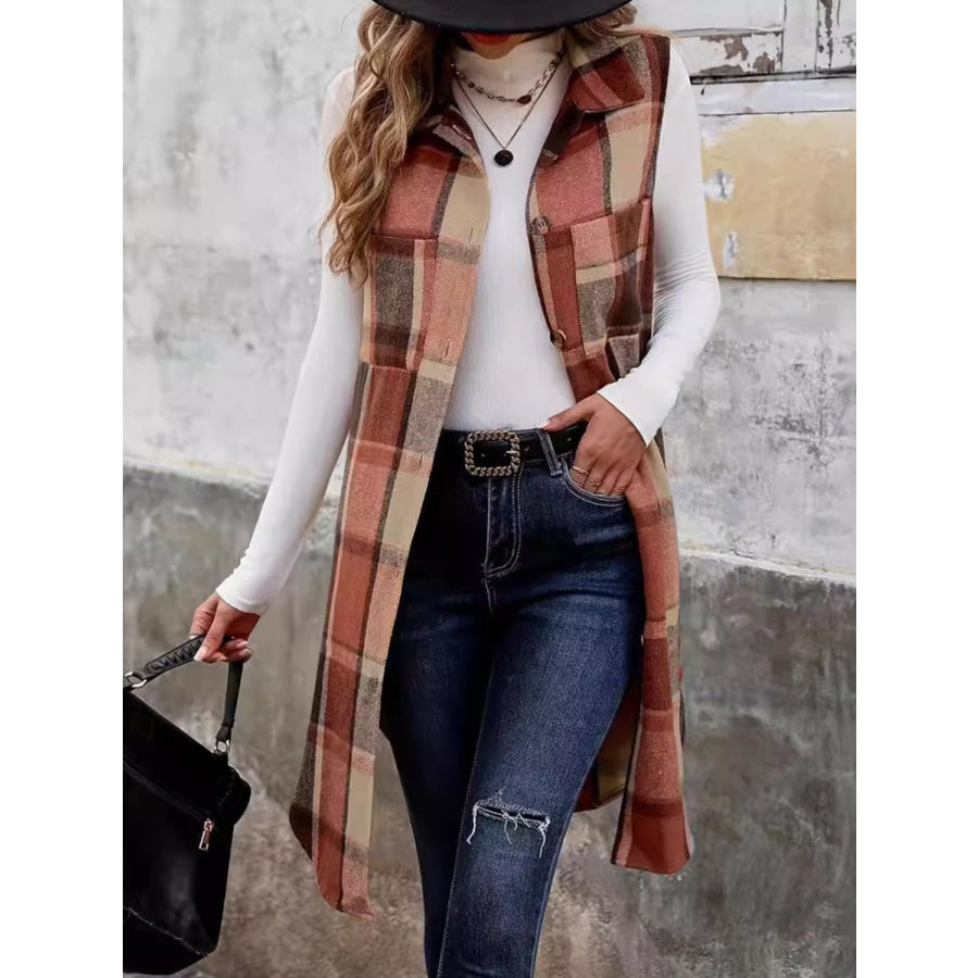 Plaid Button Up Vest Coat Apparel and Accessories