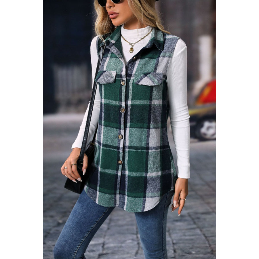 Plaid Button Up Vest Coat Apparel and Accessories