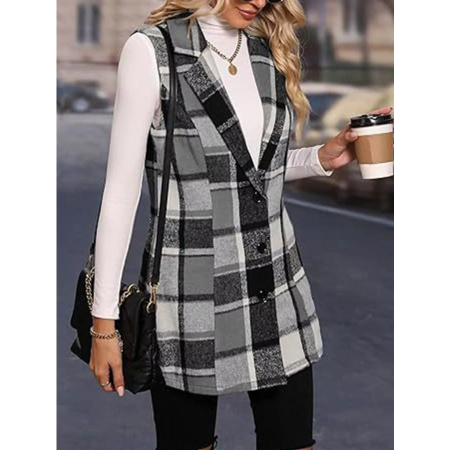 Plaid Button Up Vest Coat Apparel and Accessories