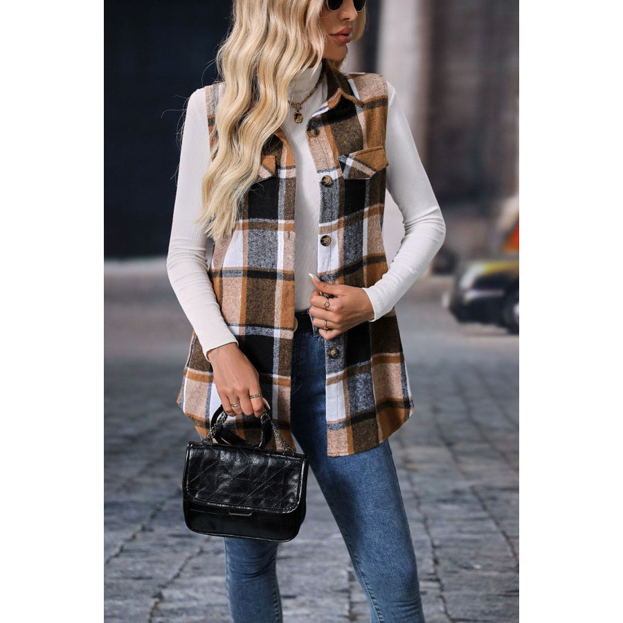 Plaid Button Up Vest Coat Apparel and Accessories