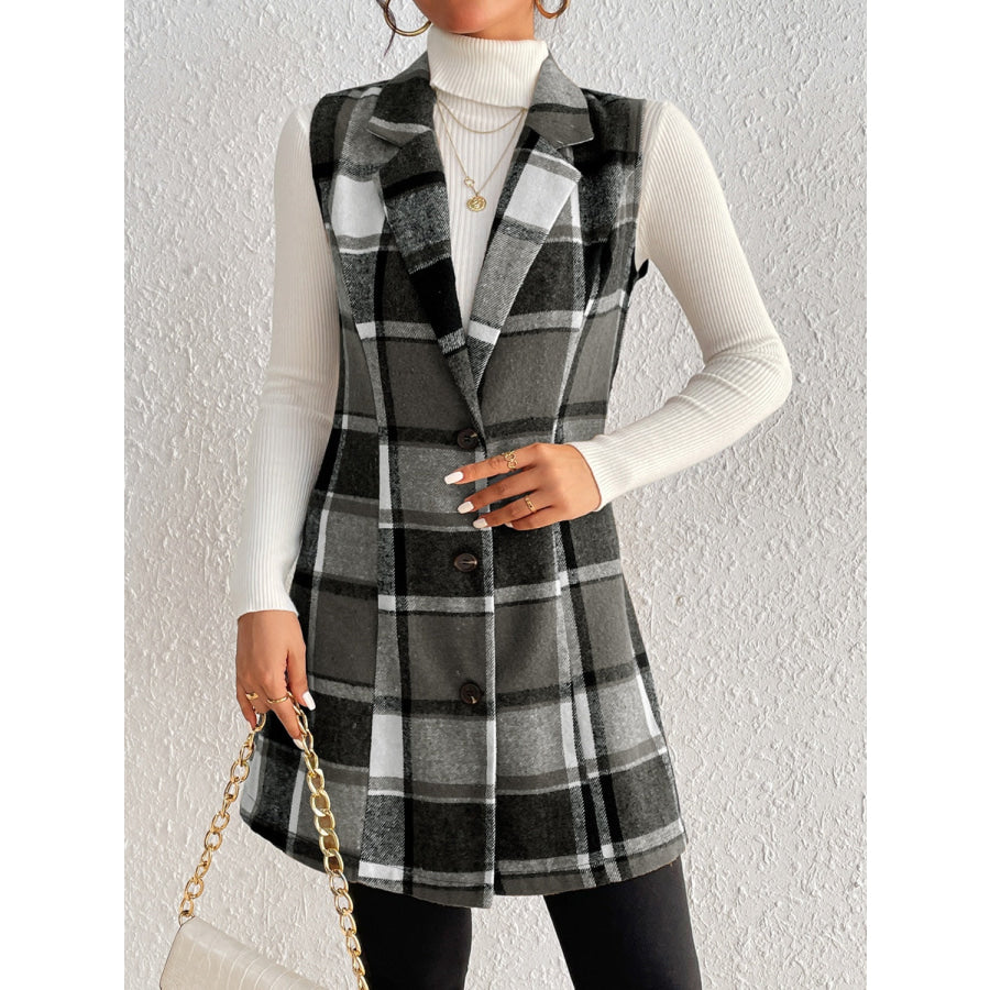 Plaid Button Up Vest Coat Apparel and Accessories