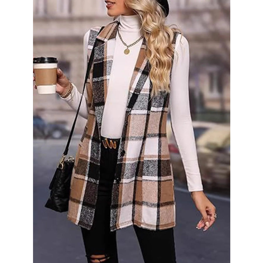 Plaid Button Up Vest Coat Apparel and Accessories