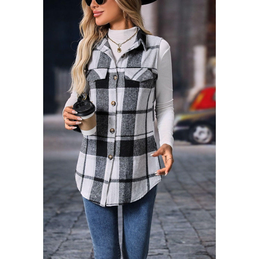 Plaid Button Up Vest Coat Apparel and Accessories