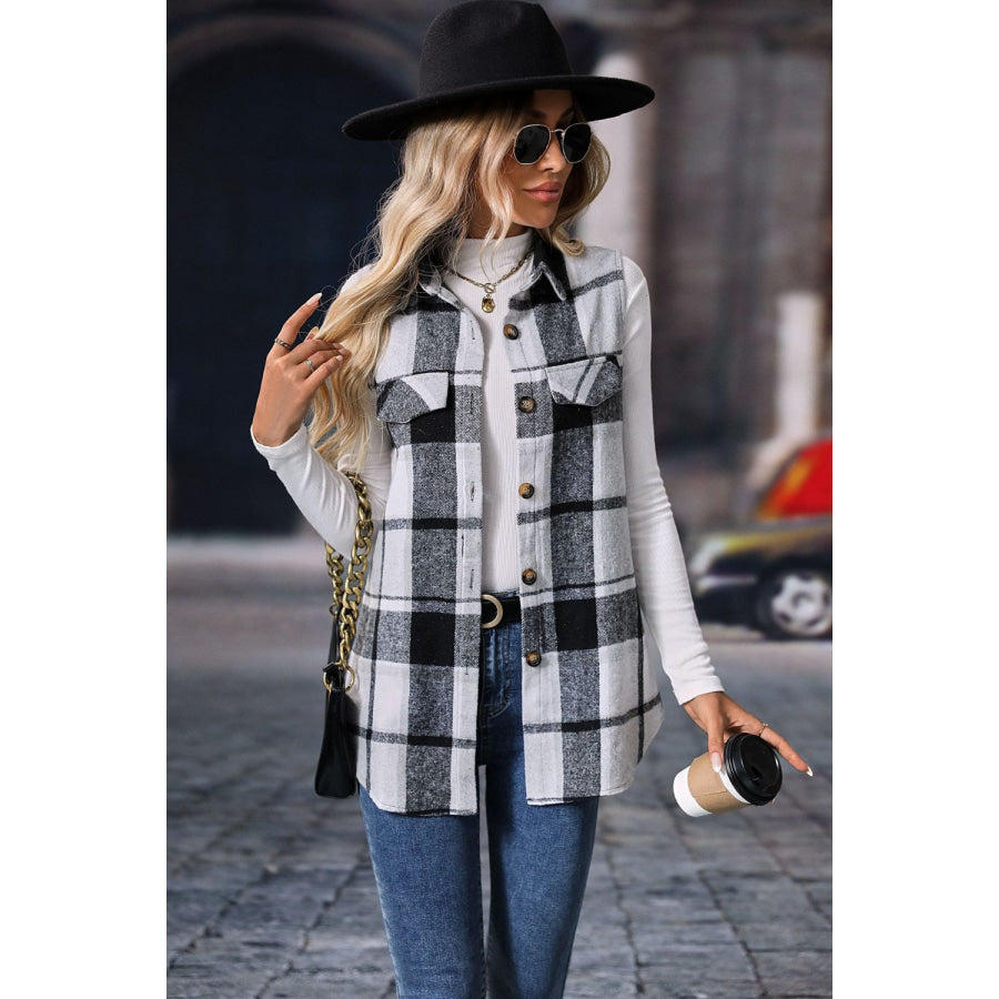 Plaid Button Up Vest Coat Apparel and Accessories