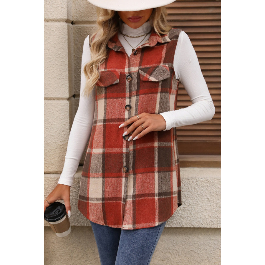 Plaid Button Up Vest Coat Apparel and Accessories