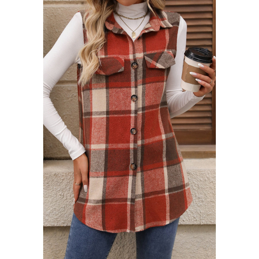 Plaid Button Up Vest Coat Apparel and Accessories