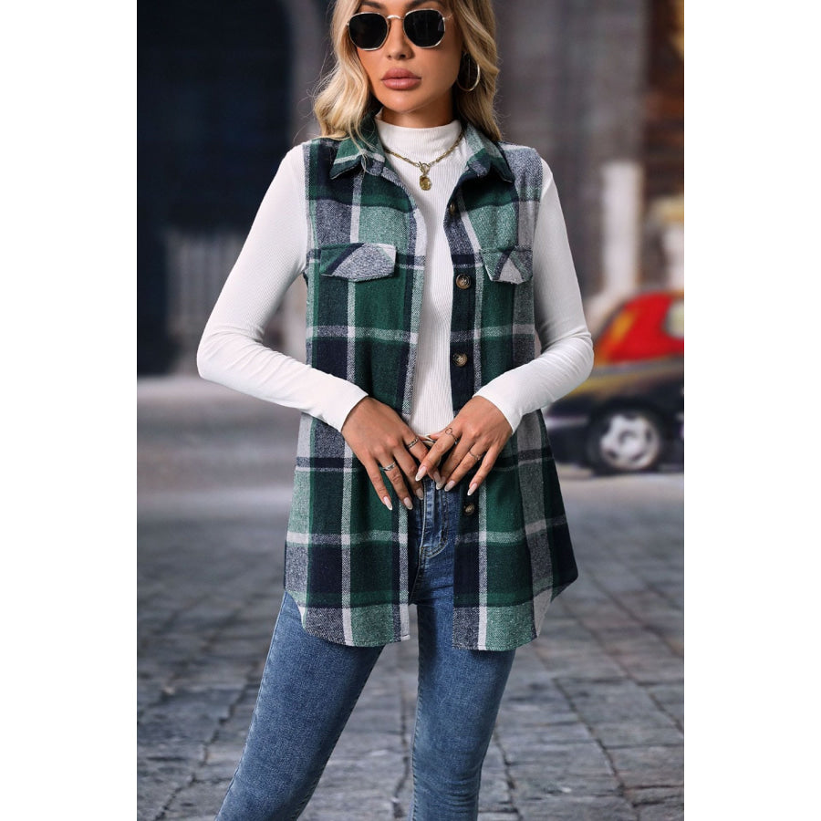 Plaid Button Up Vest Coat Apparel and Accessories