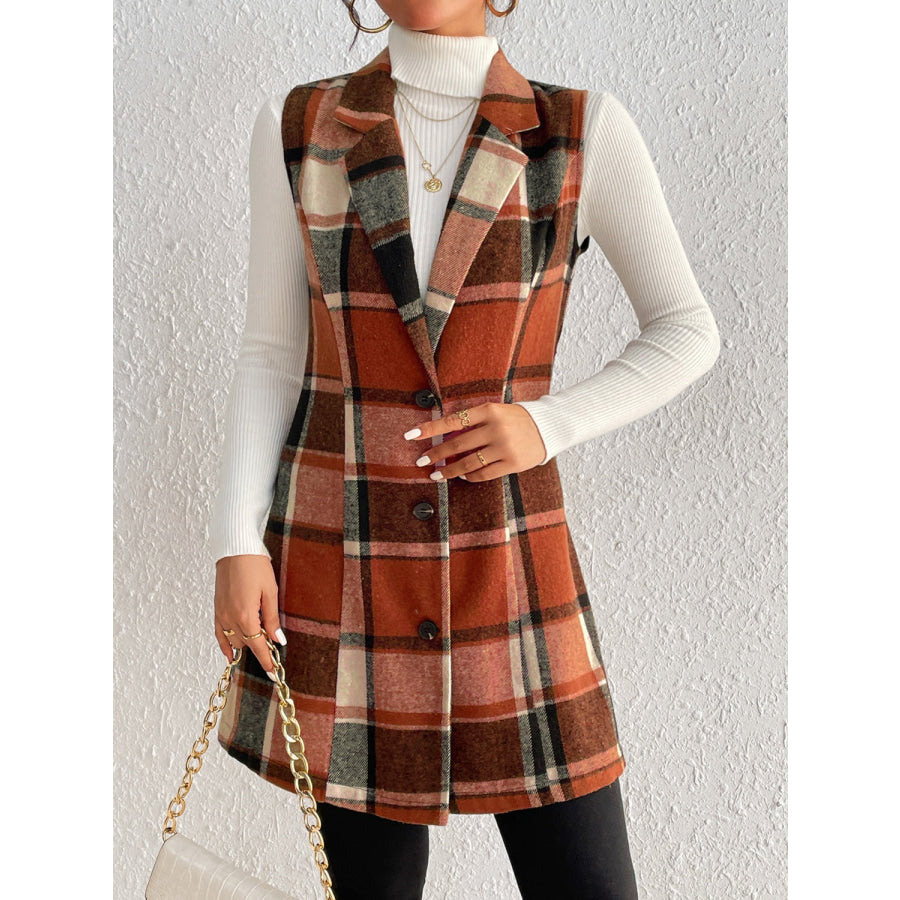 Plaid Button Up Vest Coat Apparel and Accessories