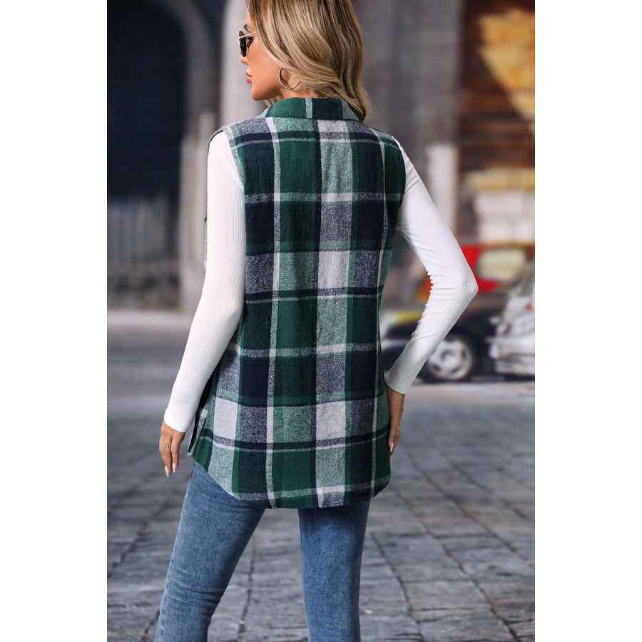 Plaid Button Up Vest Coat Apparel and Accessories