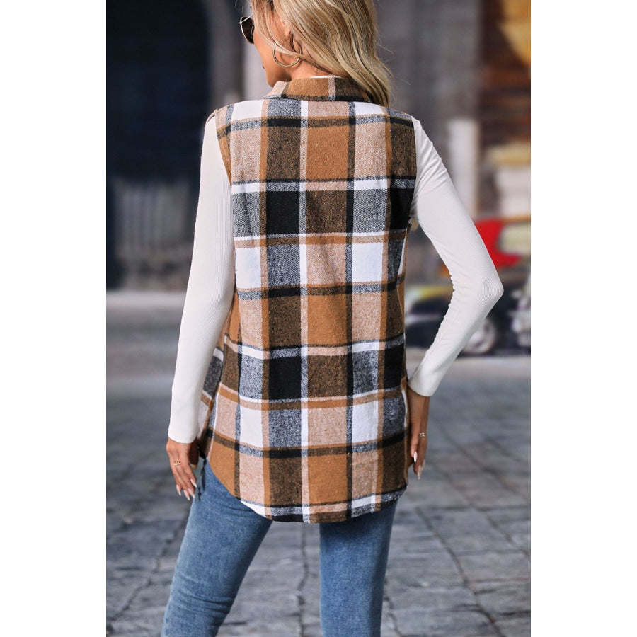 Plaid Button Up Vest Coat Apparel and Accessories