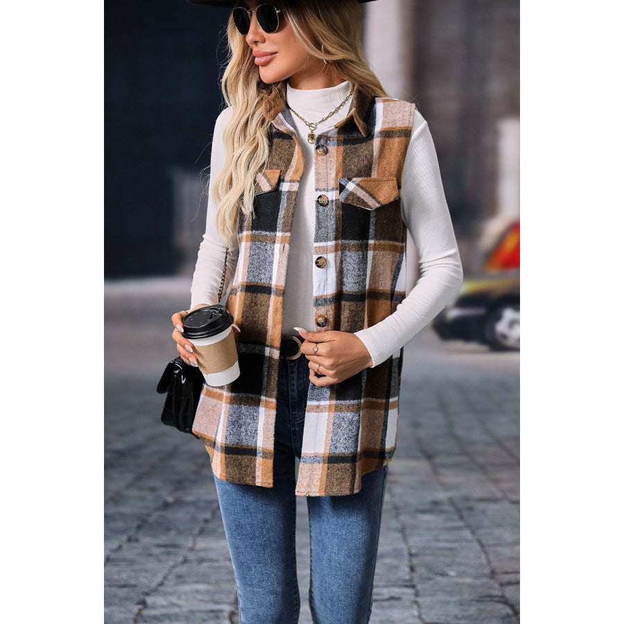 Plaid Button Up Vest Coat Apparel and Accessories