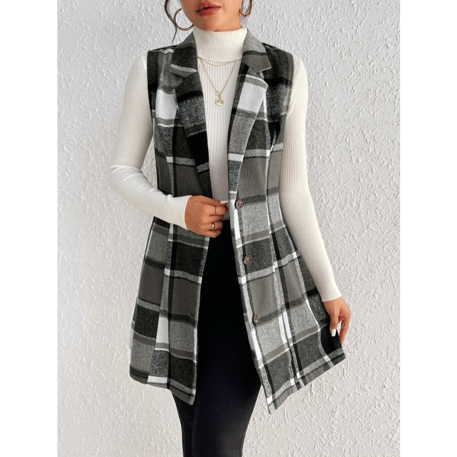 Plaid Button Up Vest Coat Apparel and Accessories