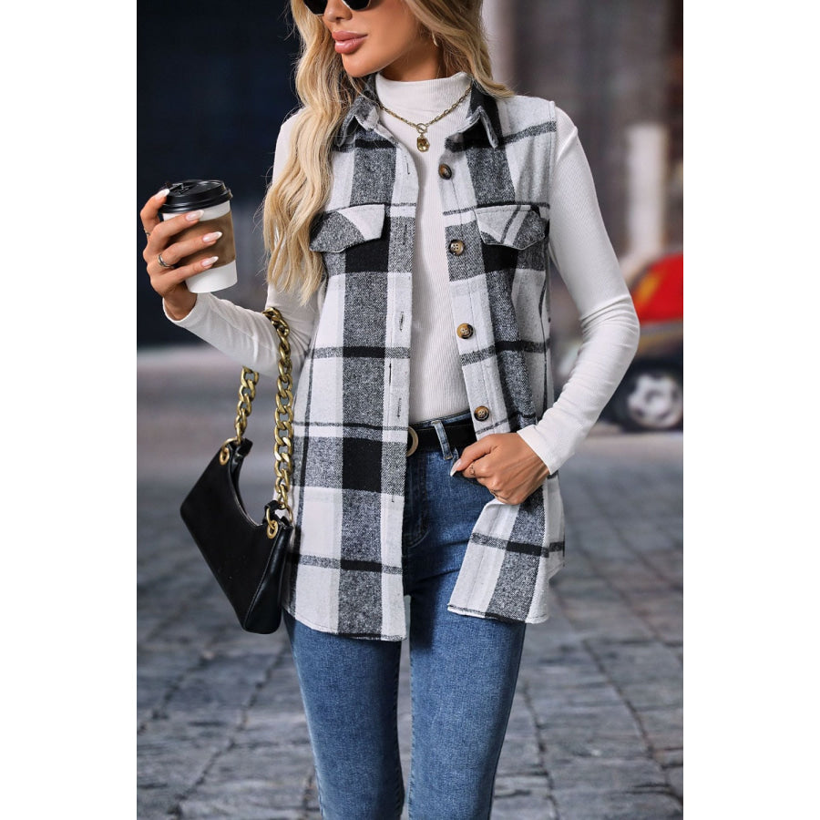 Plaid Button Up Vest Coat Apparel and Accessories