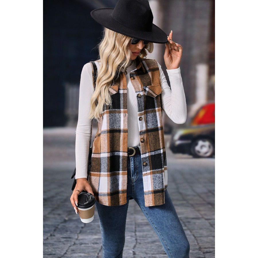 Plaid Button Up Vest Coat Apparel and Accessories