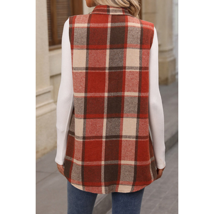 Plaid Button Up Vest Coat Terracotta / S Apparel and Accessories