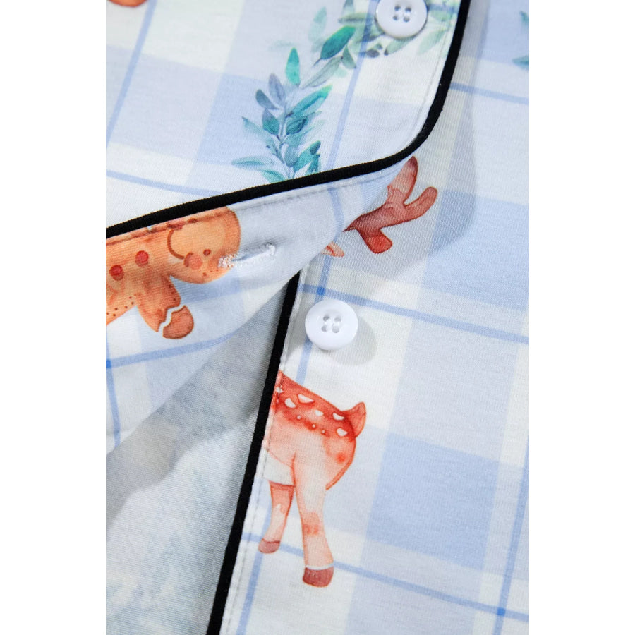 Plaid Cartoon Christmas Pattern Shirt Top 2pcs Pajama Set Apparel and Accessories
