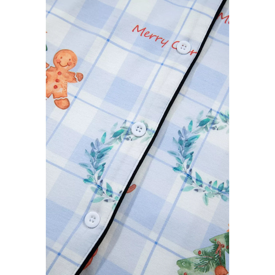 Plaid Cartoon Christmas Pattern Shirt Top 2pcs Pajama Set Apparel and Accessories