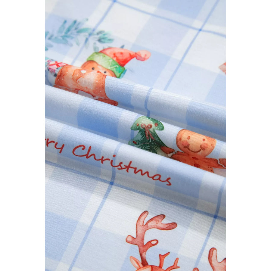 Plaid Cartoon Christmas Pattern Shirt Top 2pcs Pajama Set Apparel and Accessories