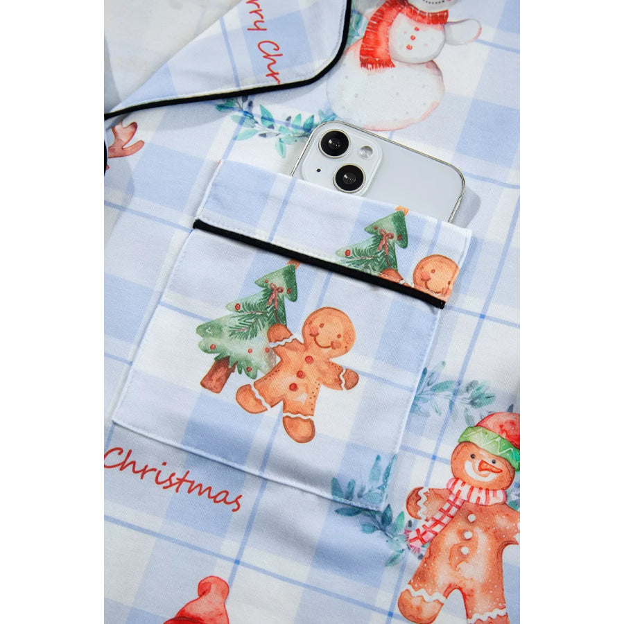 Plaid Cartoon Christmas Pattern Shirt Top 2pcs Pajama Set Apparel and Accessories