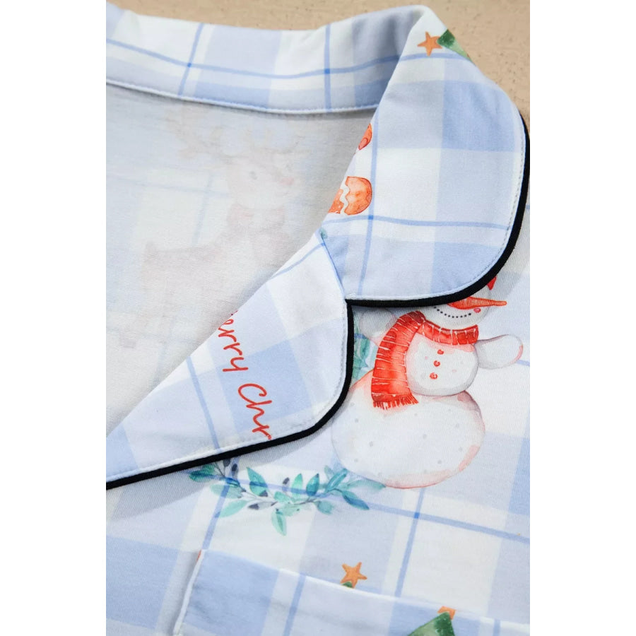 Plaid Cartoon Christmas Pattern Shirt Top 2pcs Pajama Set Apparel and Accessories