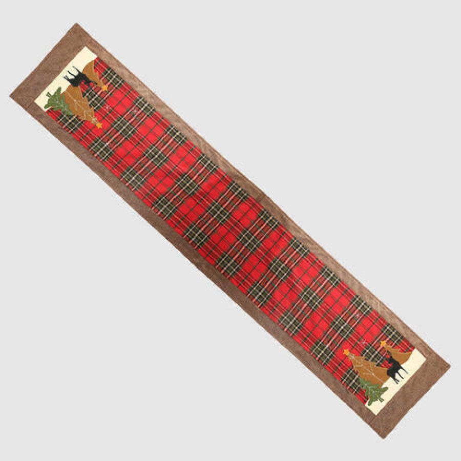 Plaid Christmas Element Table Runner Deep Red / One Size