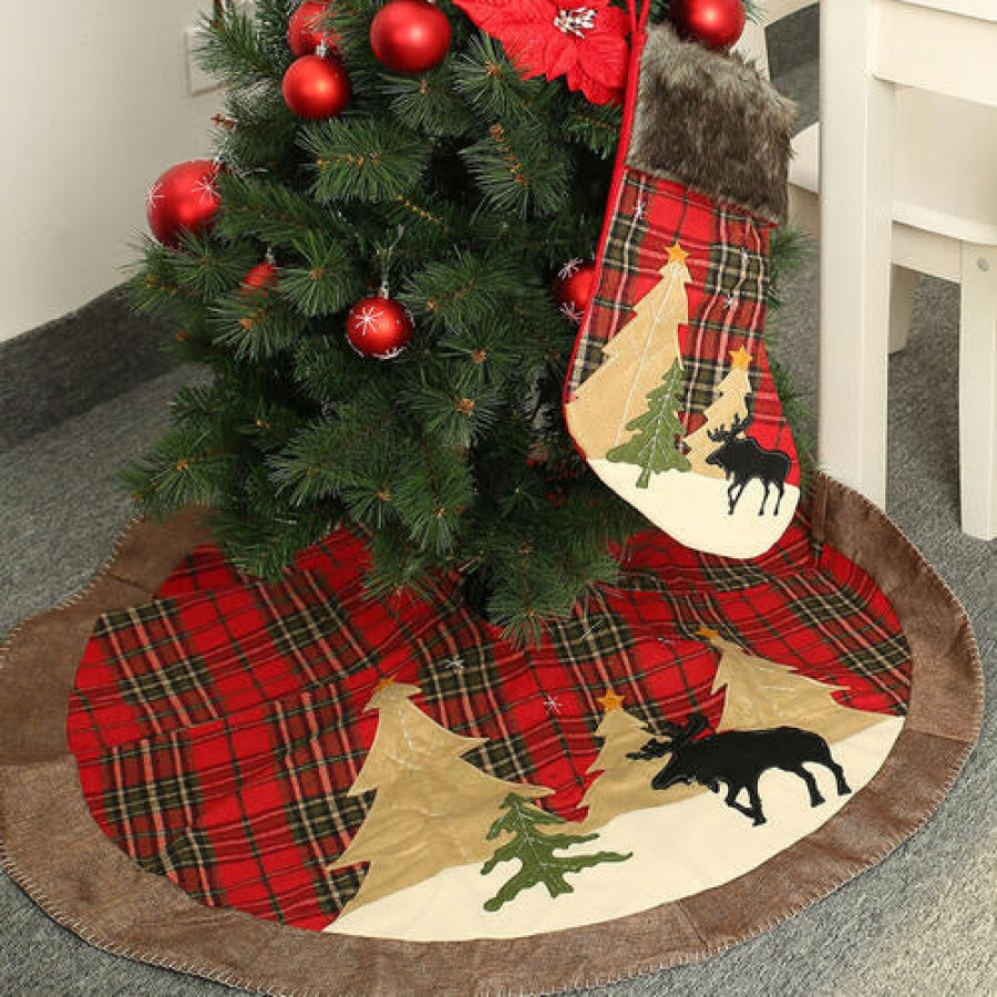 Plaid Christmas Tree Skirt Deep Red / One Size