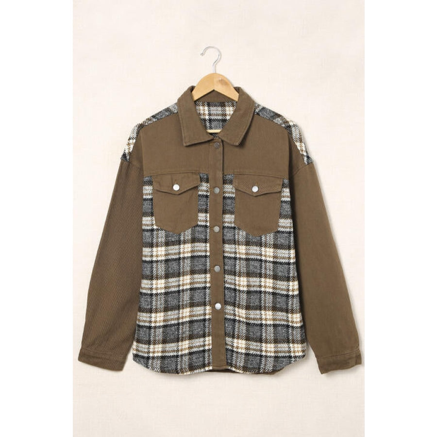 Plaid Collared Denim Jacket Clothing