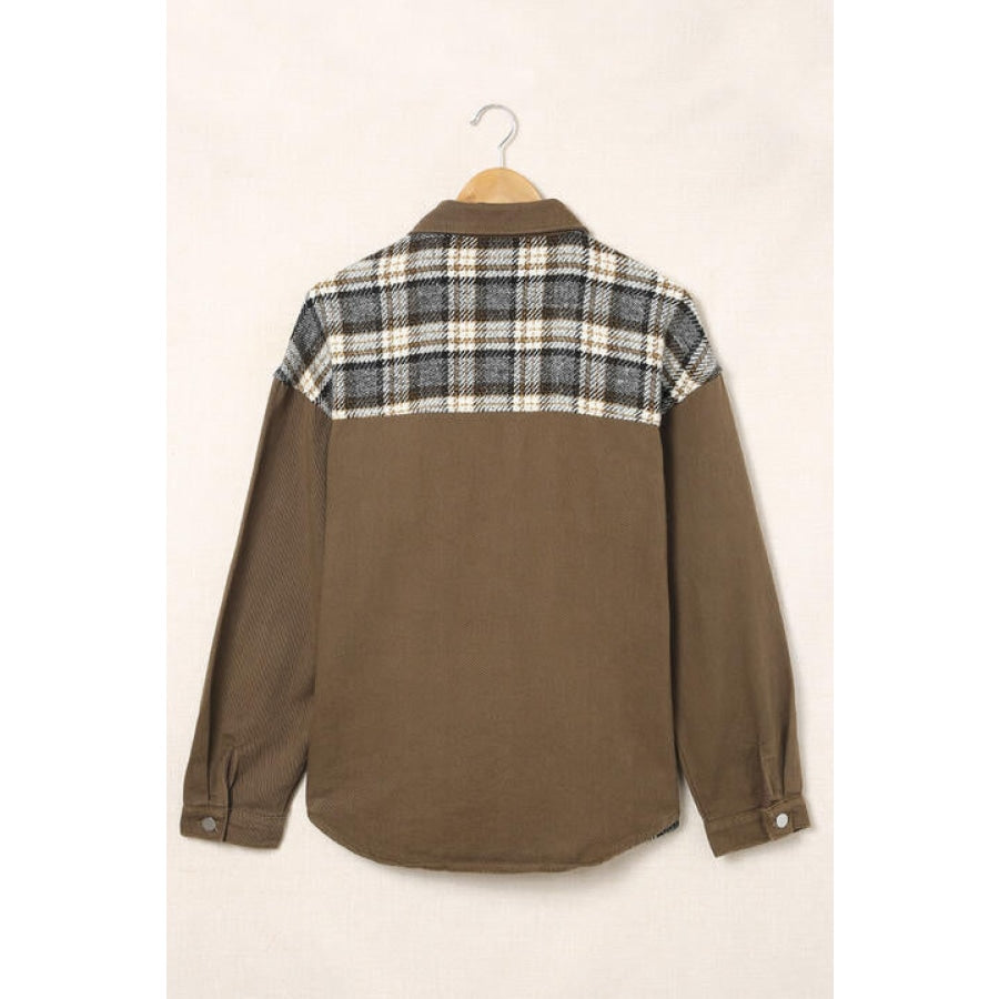 Plaid Collared Denim Jacket Clothing