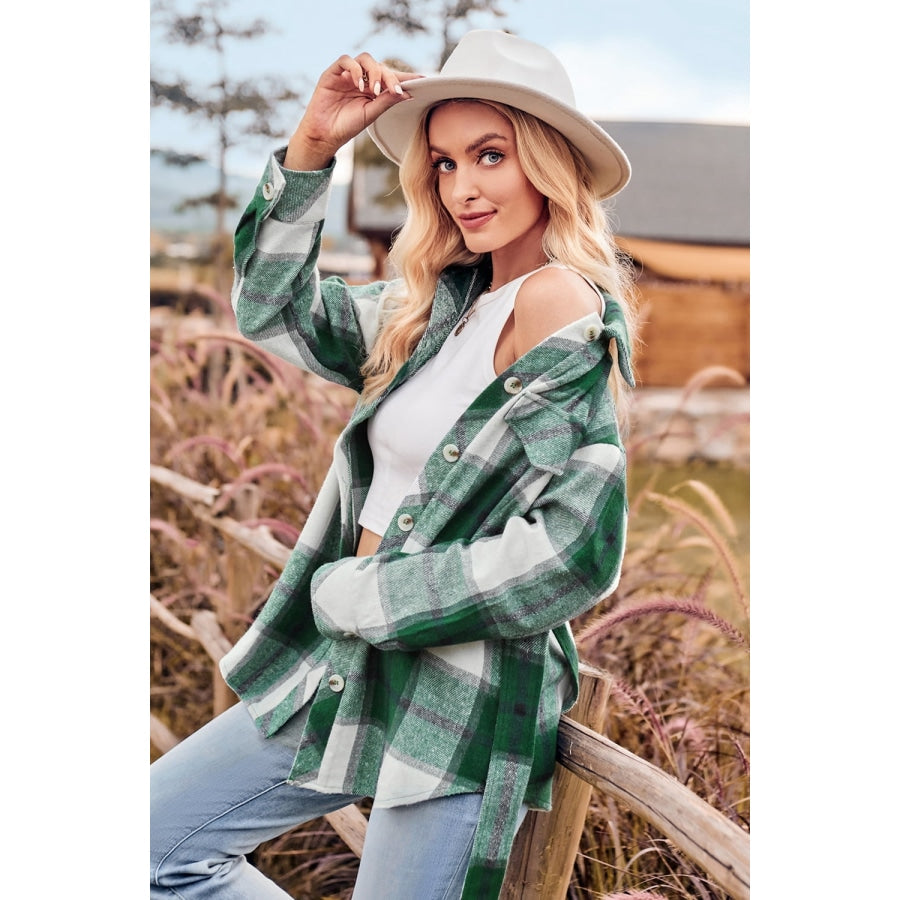 Plaid Collared Neck Bow Front Long Sleeve Jacket