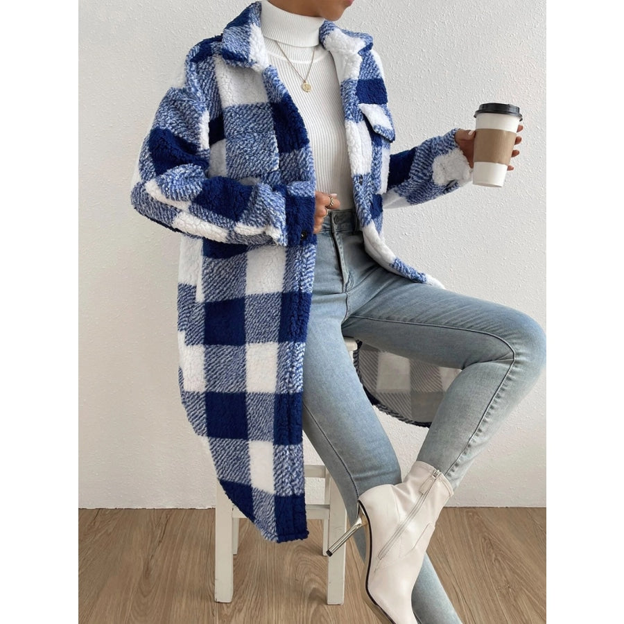 Plaid Collared Neck Button Down Coat