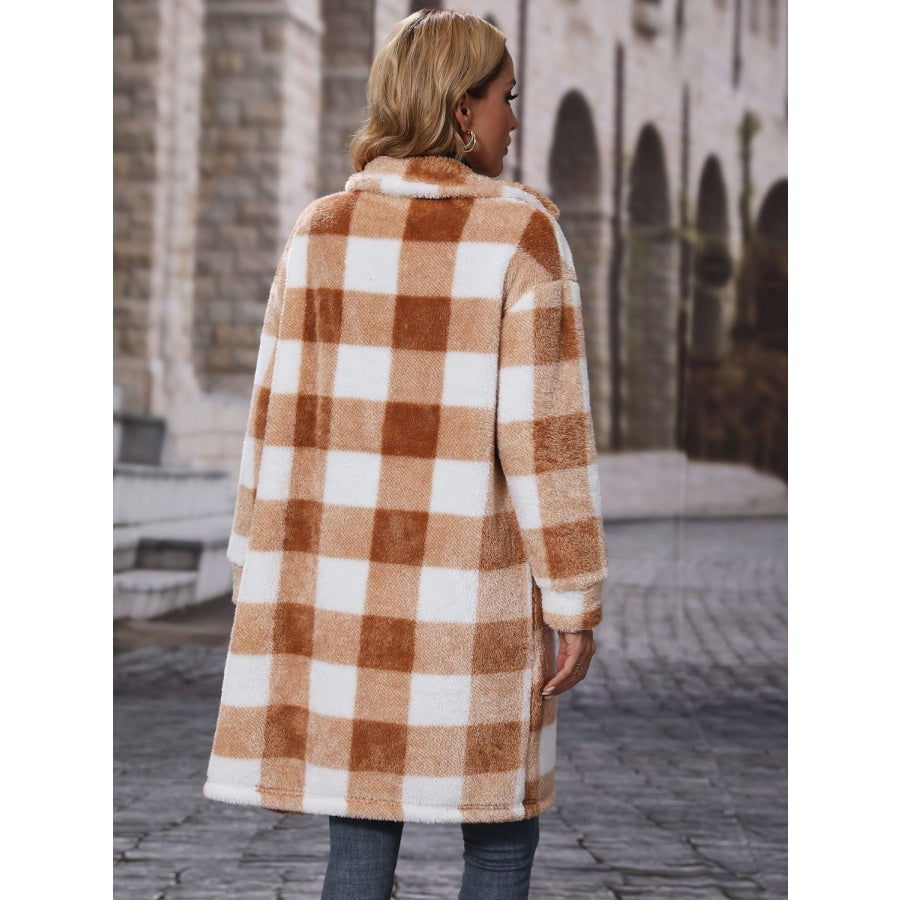 Plaid Collared Neck Button Down Coat Chestnut / S