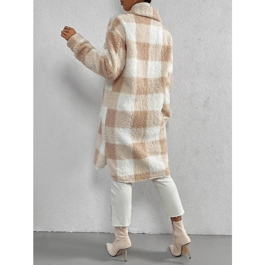 Plaid Collared Neck Button Down Coat