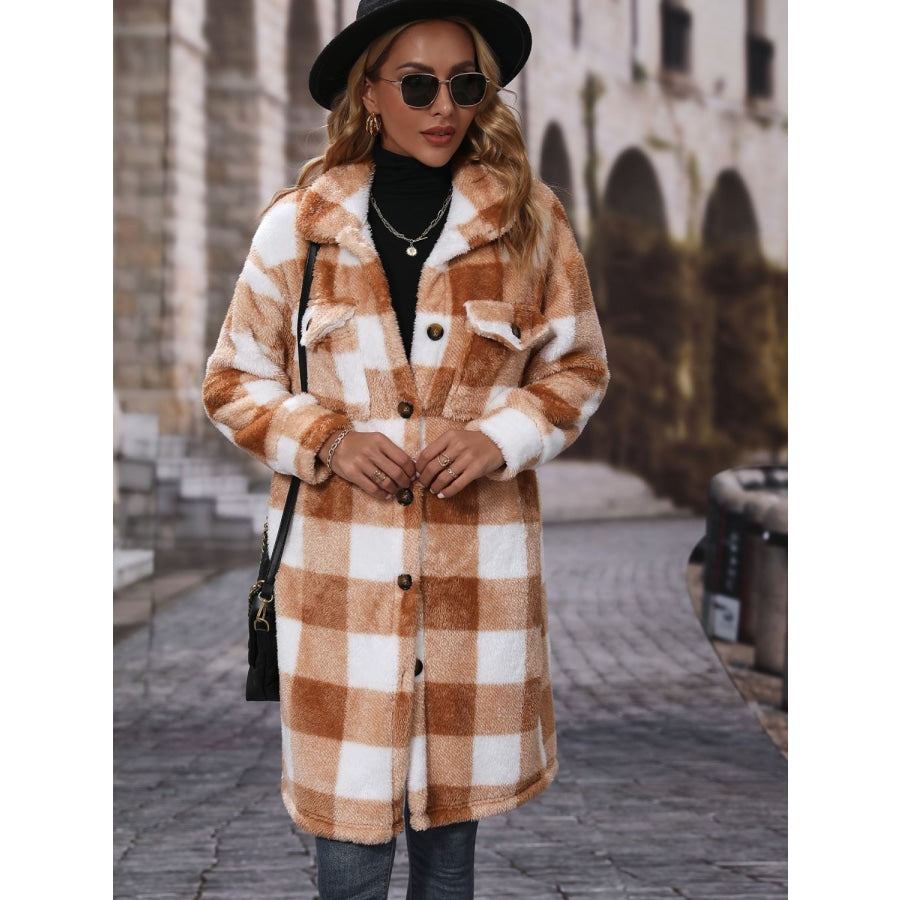 Plaid Collared Neck Button Down Coat