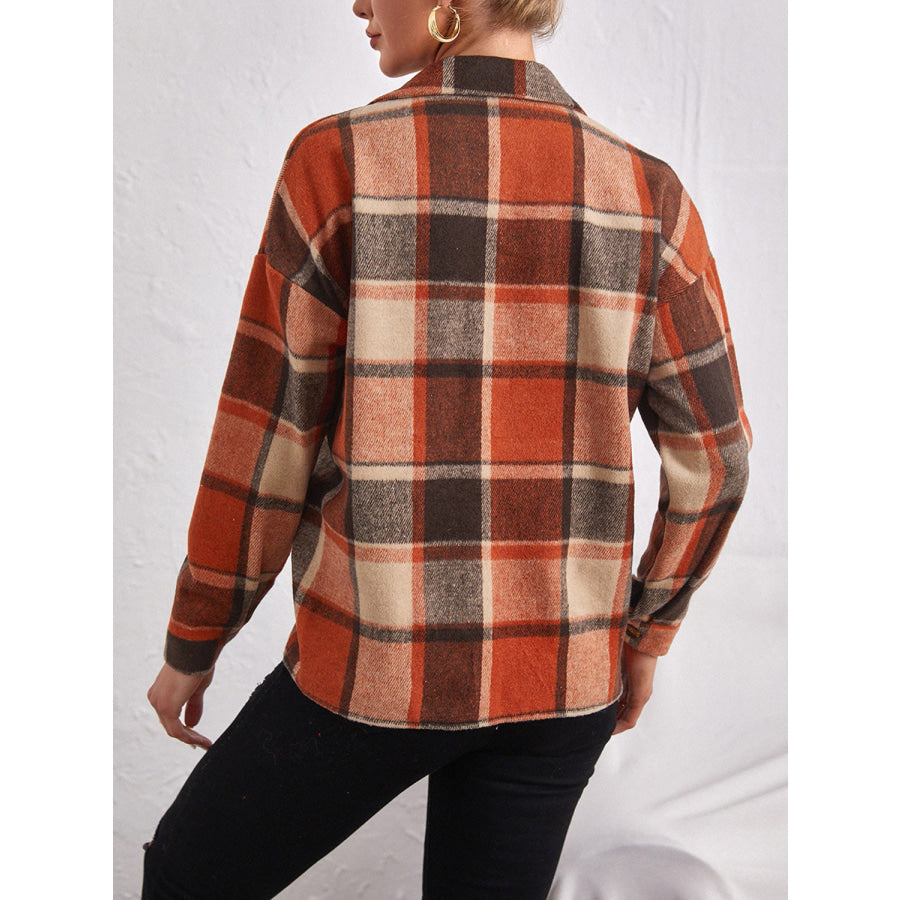 Plaid Collared Neck Button Down Jacket Apparel and Accessories