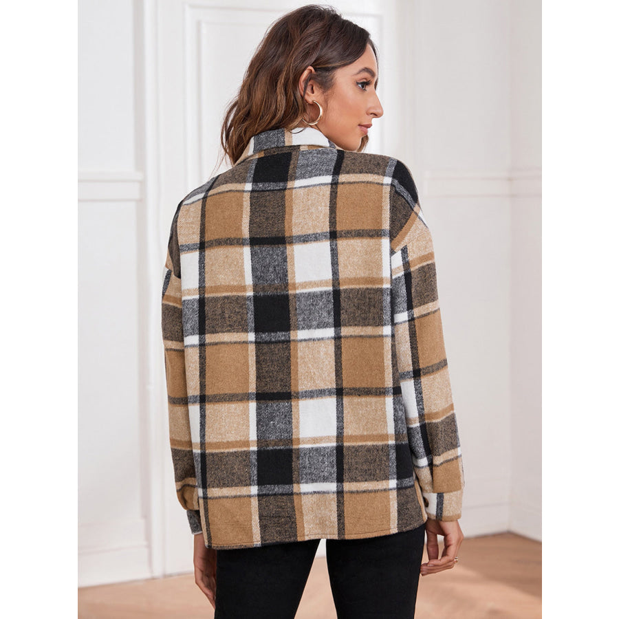 Plaid Collared Neck Button Down Jacket Apparel and Accessories