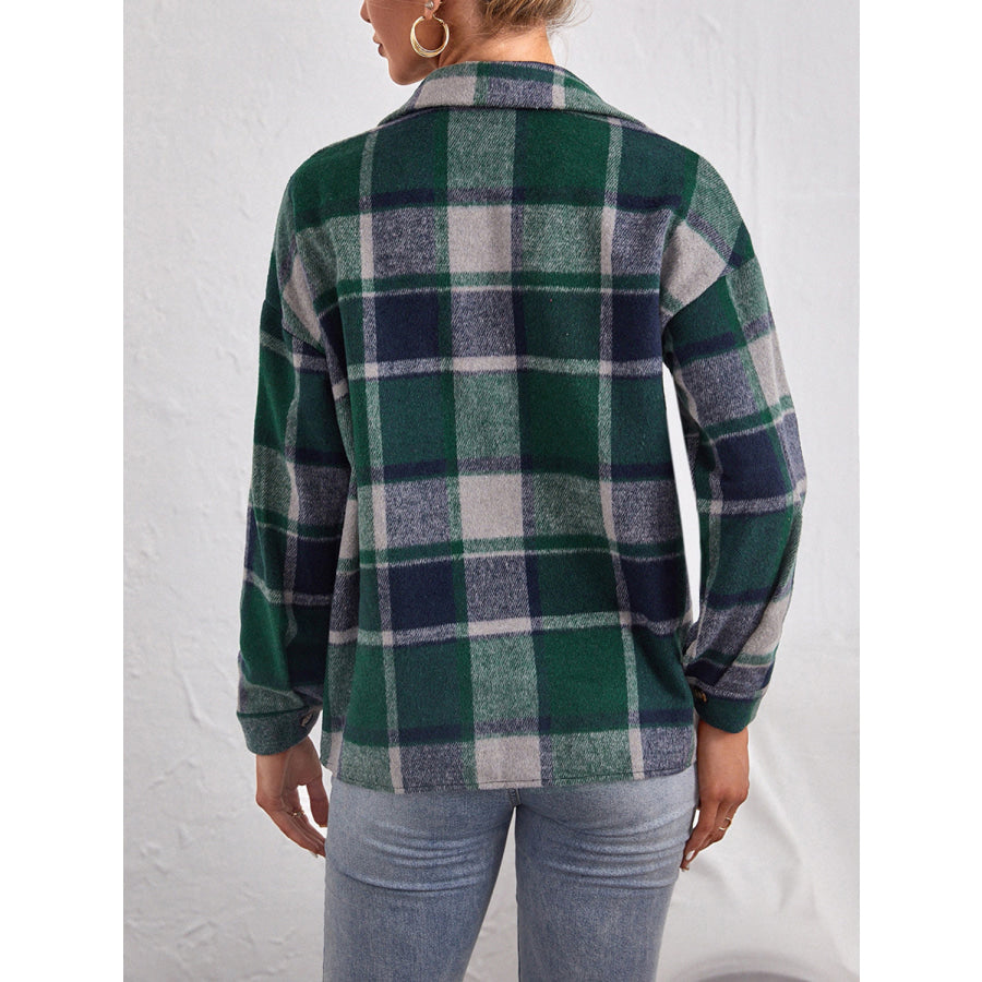 Plaid Collared Neck Button Down Jacket Apparel and Accessories