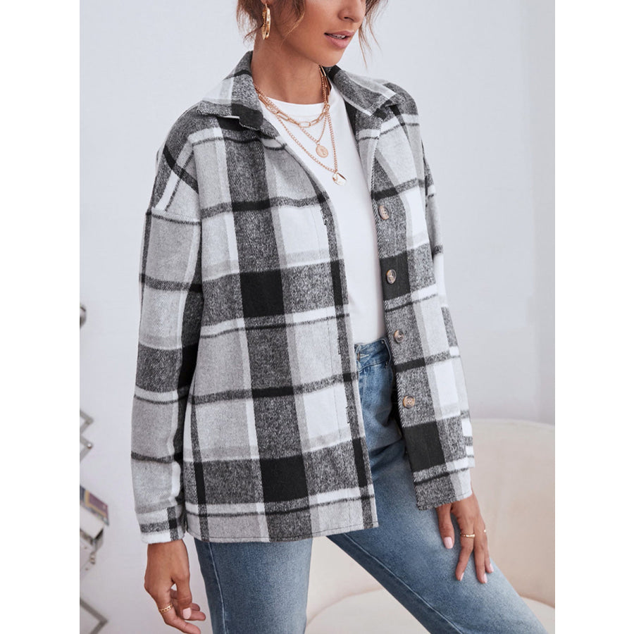 Plaid Collared Neck Button Down Jacket Apparel and Accessories