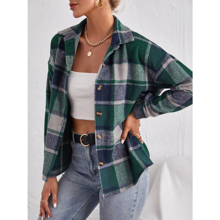 Plaid Collared Neck Button Down Jacket Apparel and Accessories