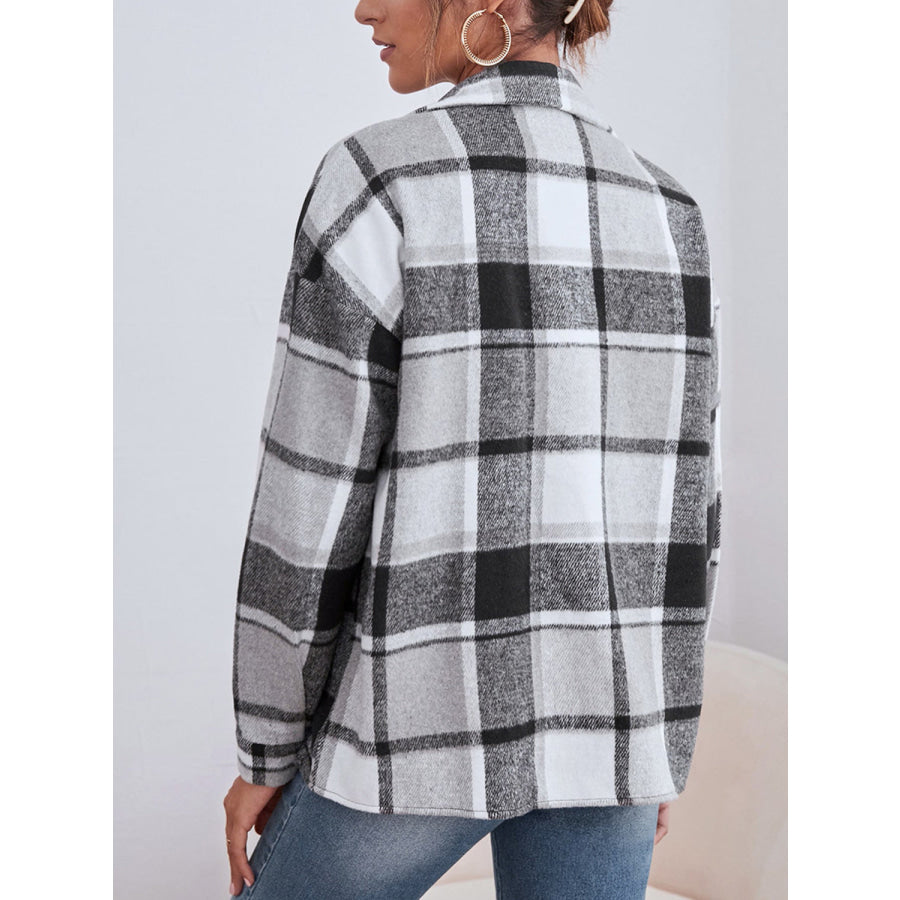 Plaid Collared Neck Button Down Jacket Apparel and Accessories