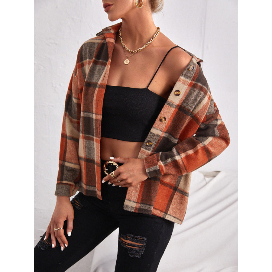 Plaid Collared Neck Button Down Jacket Apparel and Accessories