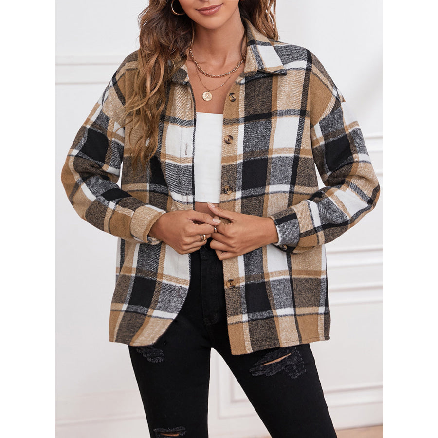 Plaid Collared Neck Button Down Jacket Apparel and Accessories