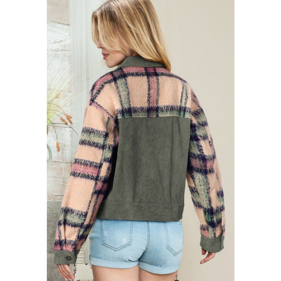 Plaid Collared Neck Button Down Jacket Clothing