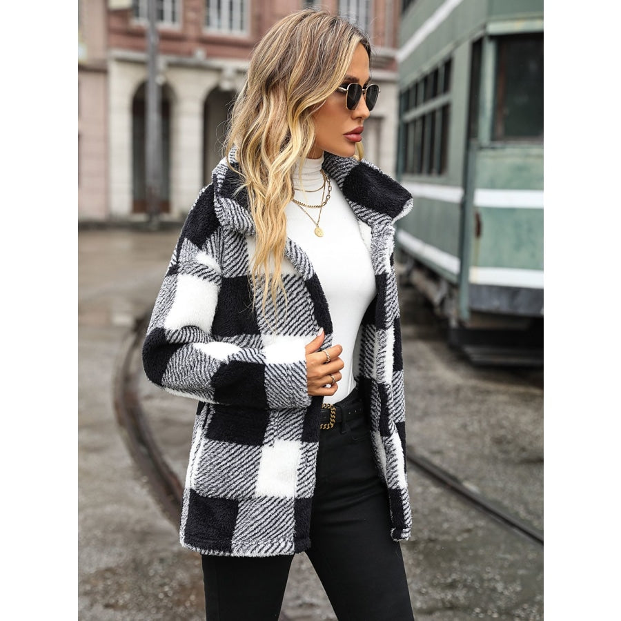 Plaid Collared Neck Button Down Jacket