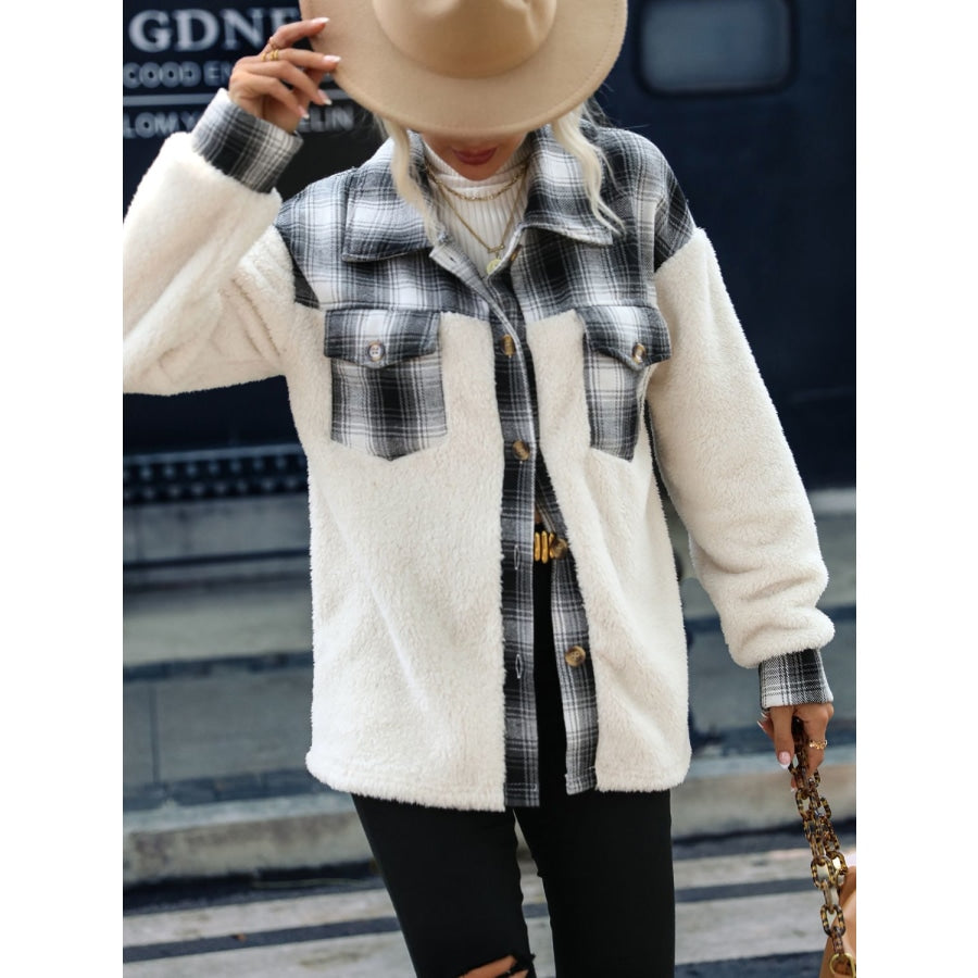 Plaid Collared Neck Button Down Jacket