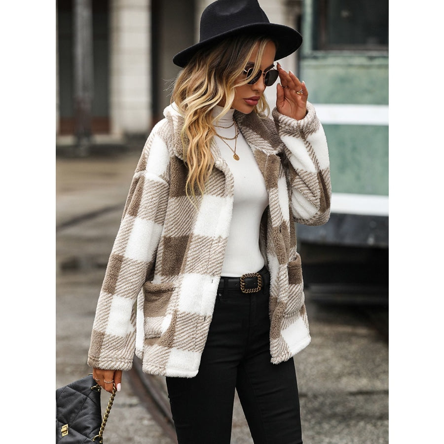 Plaid Collared Neck Button Down Jacket