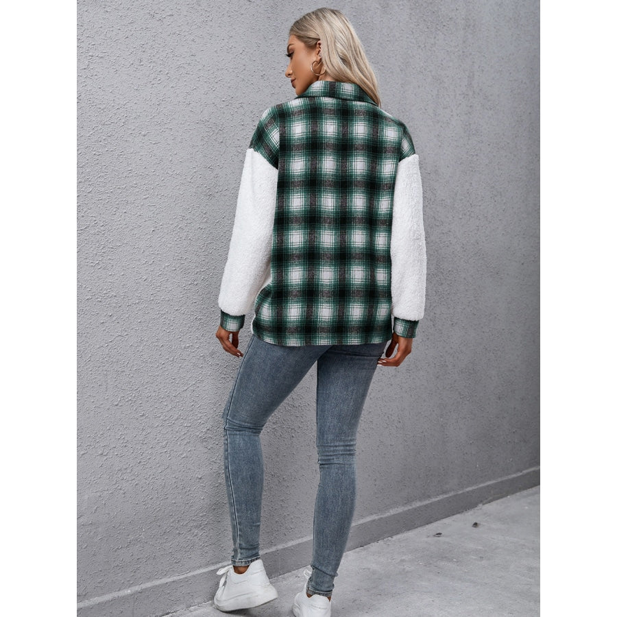 Plaid Collared Neck Button Down Jacket