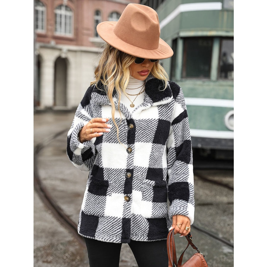 Plaid Collared Neck Button Down Jacket