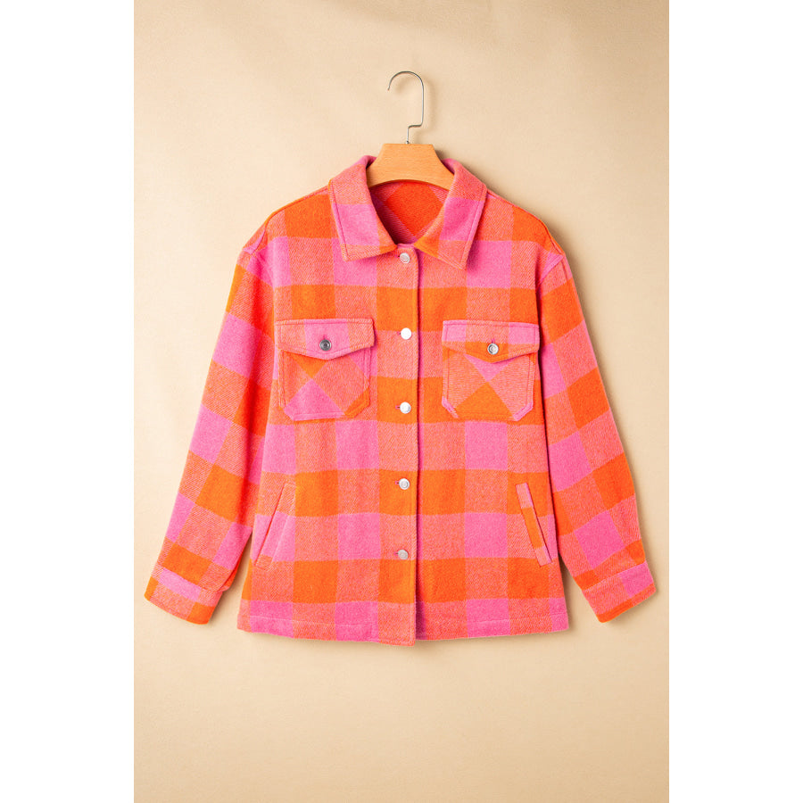 Plaid Collared Neck Button Up Jacket Apparel and Accessories